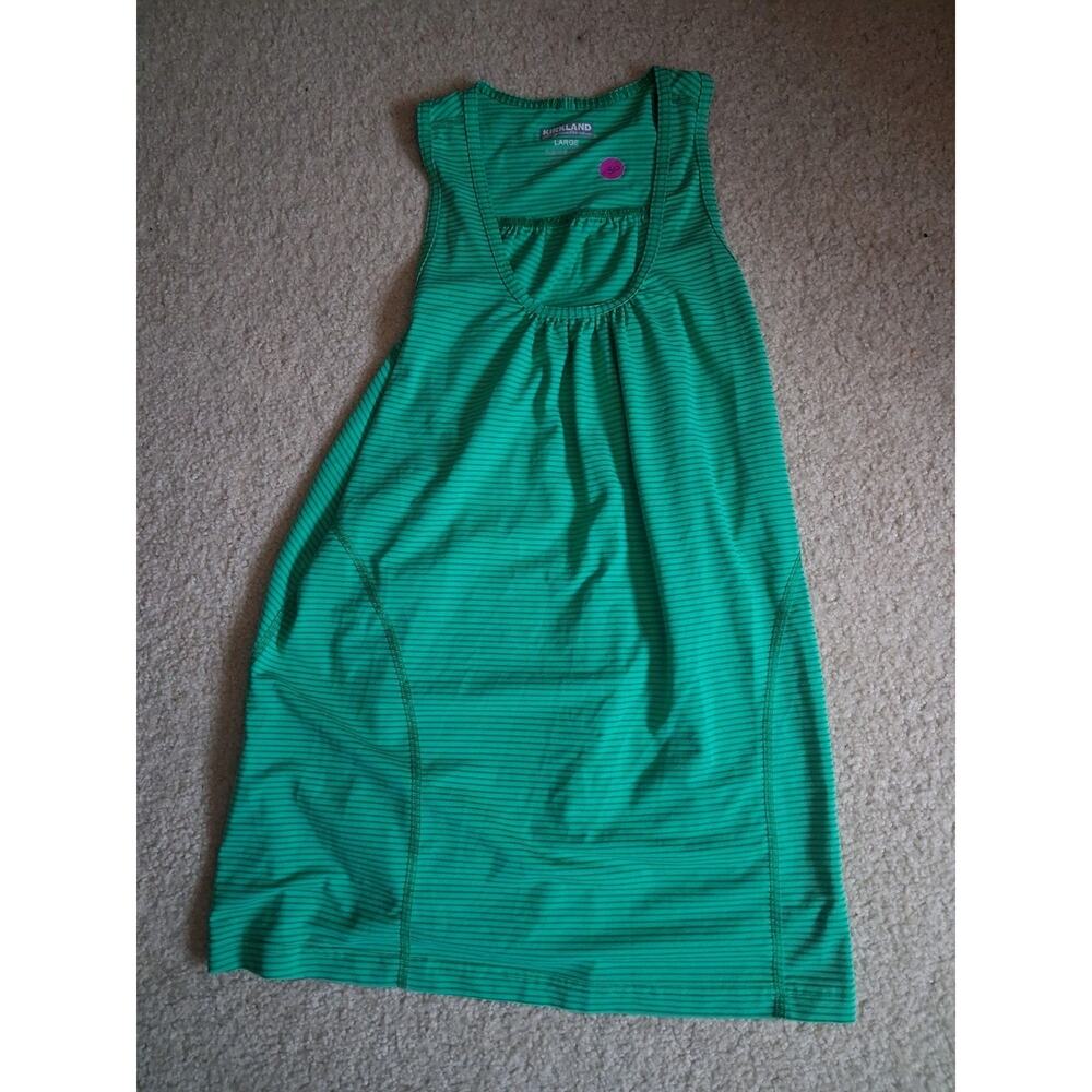 Kirkland Signature Green Striped Tank Top Women's L Stretch Polyester Sleeveless